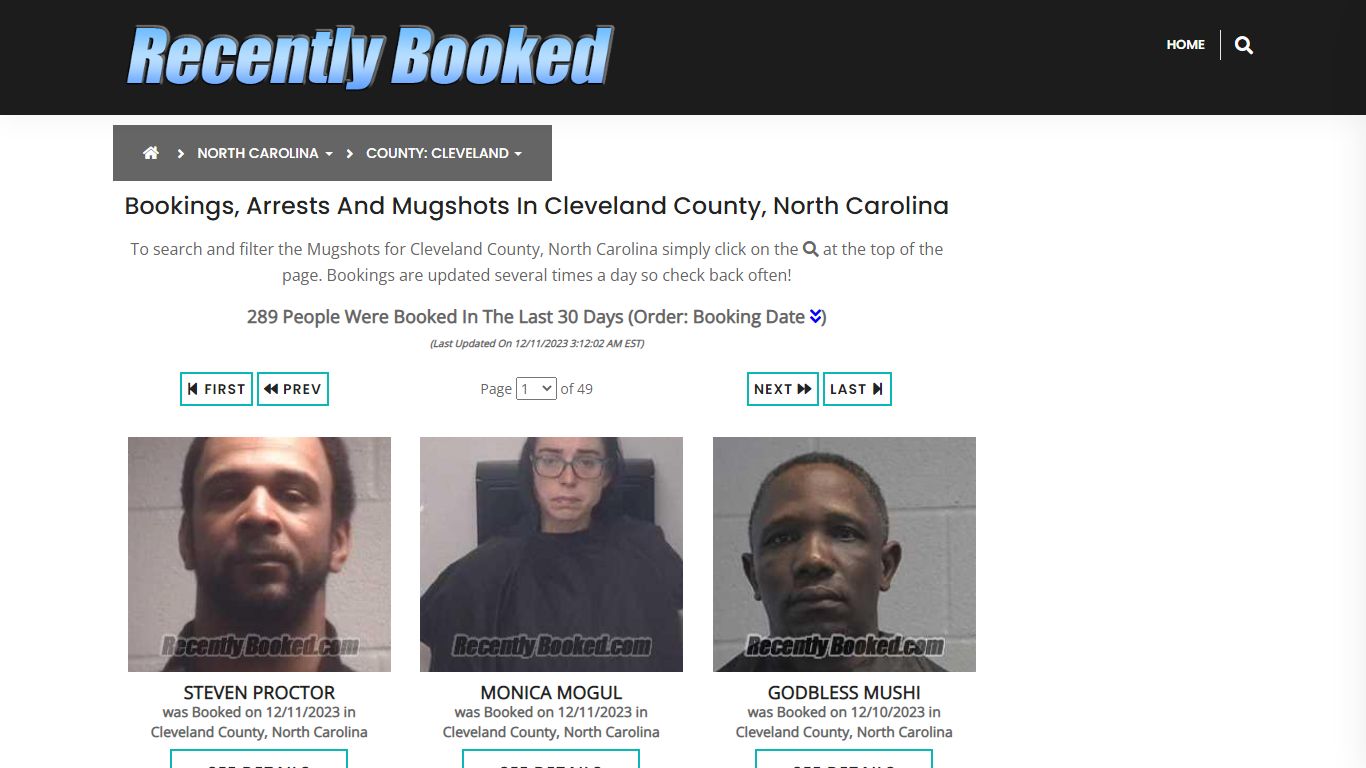 Bookings, Arrests and Mugshots in Cleveland County, North Carolina